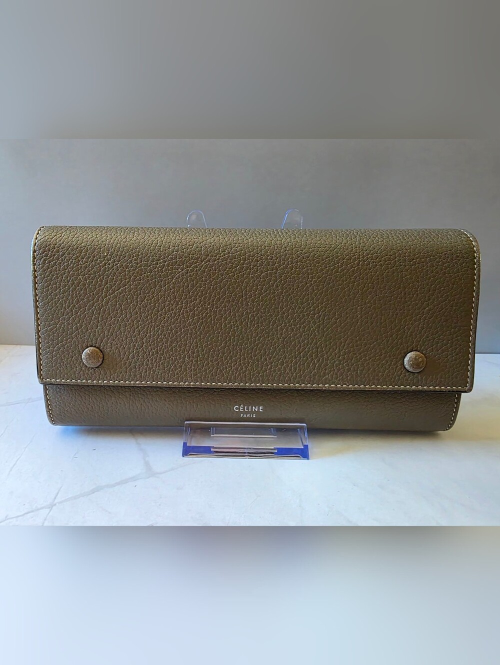 Celine Large Flap Wallet – Elephant Gray Grained Leather COA Included